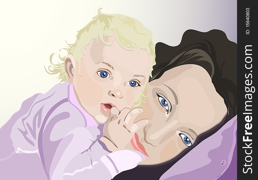 Vector drawing love of mother and the child. Vector drawing love of mother and the child