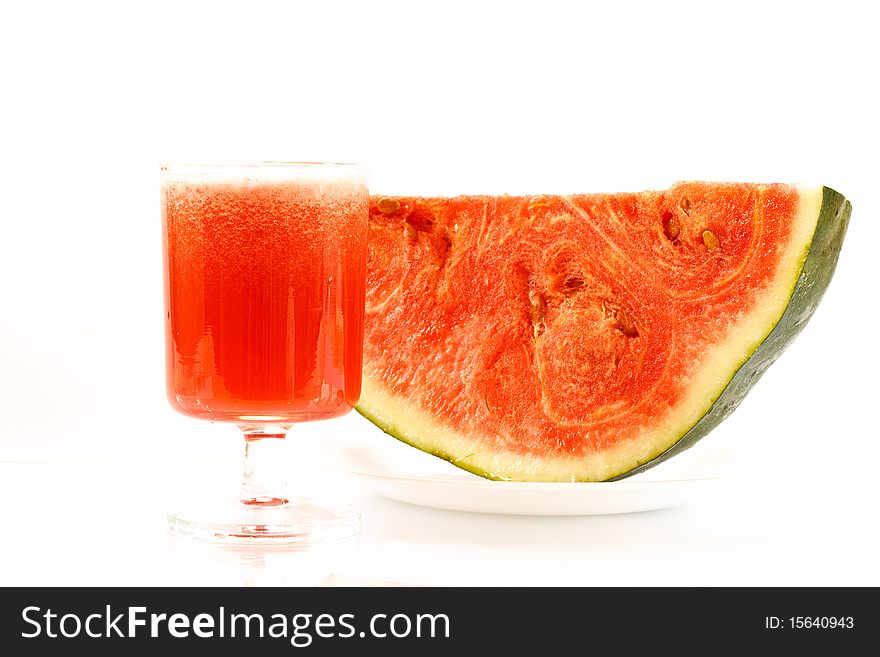 Watermelon juice and a slice of ripe watermelon