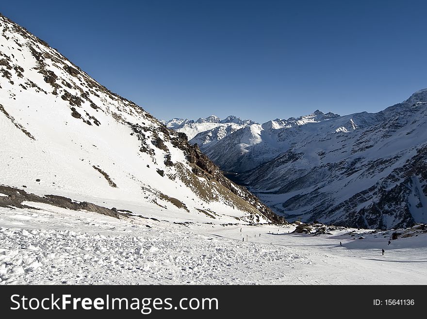 Ski track on Elbrus Mountain, Caucasus, Russia. Elbrus is the highest mountain in Europe.