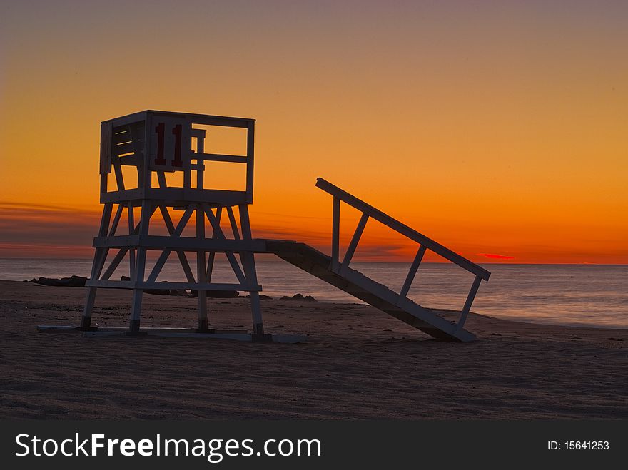 Lifeguard chair on beach in early morning