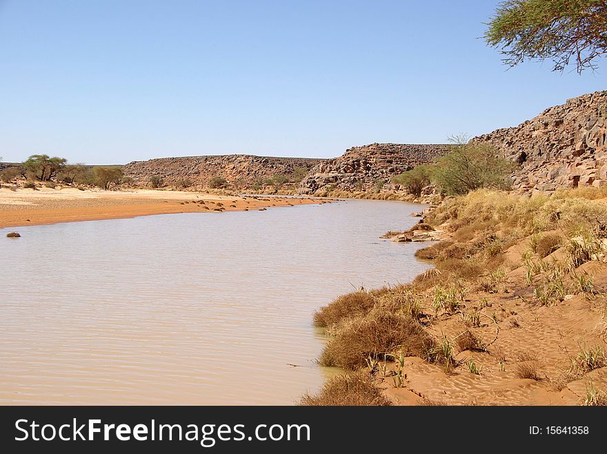 River in the desert of Libya, in Africa. River in the desert of Libya, in Africa