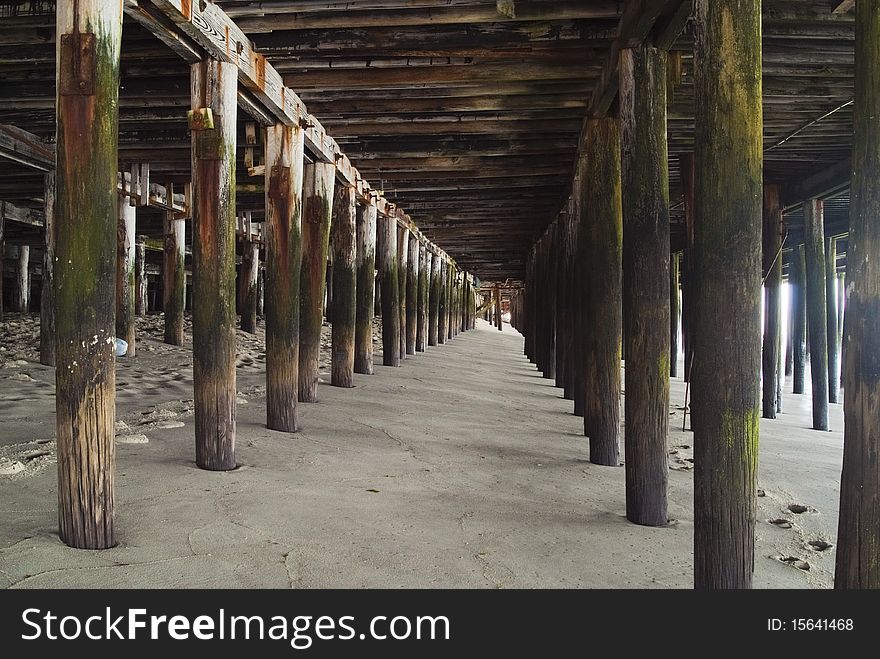 Pilings underneath the Seaside nj boardwalk