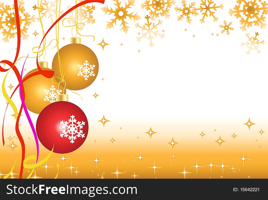 Christmas background with spheres on a yellow background. Christmas background with spheres on a yellow background