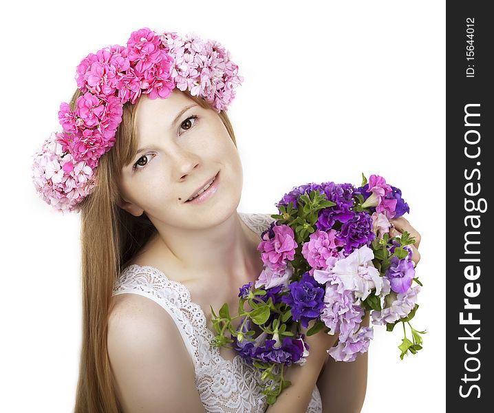 Image of beautiful young woman with wreath of flowers