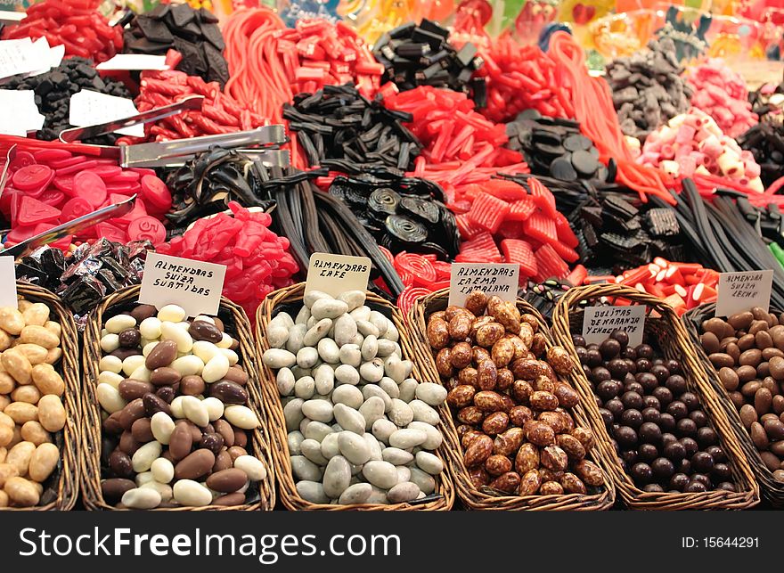 Assortment of  candies on display. Assortment of  candies on display