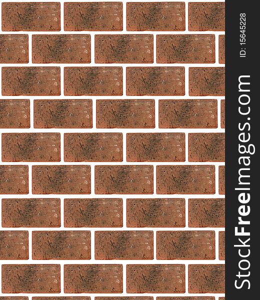 A red brick wall isolated against a white background