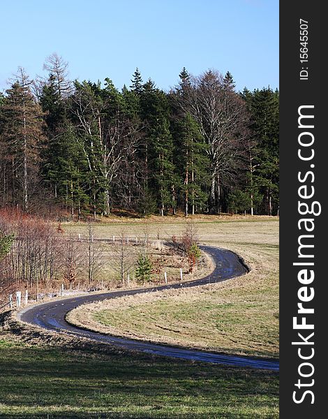 Curve on the road in countryside of Eastern Bohemia