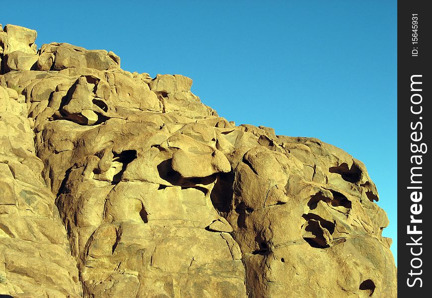 Beautiful rock formation on mountain with blue sky, on Mount Sinai, egypt