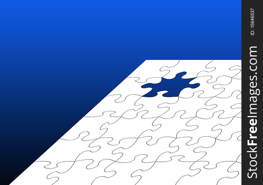 White Jigsaw puzzle over graduated blue background. White Jigsaw puzzle over graduated blue background