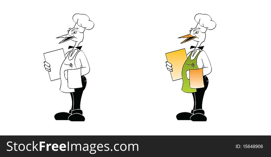 Cartoon illustration of a crane chef. Cartoon illustration of a crane chef