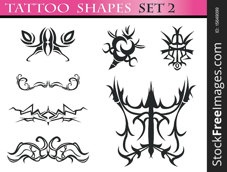 A set of different tattoo shapes isolated on white background. Part 2 of the collection. A set of different tattoo shapes isolated on white background. Part 2 of the collection.