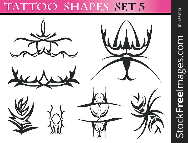 A set of different tattoo shapes isolated on white background. Part 5 of the collection. A set of different tattoo shapes isolated on white background. Part 5 of the collection.