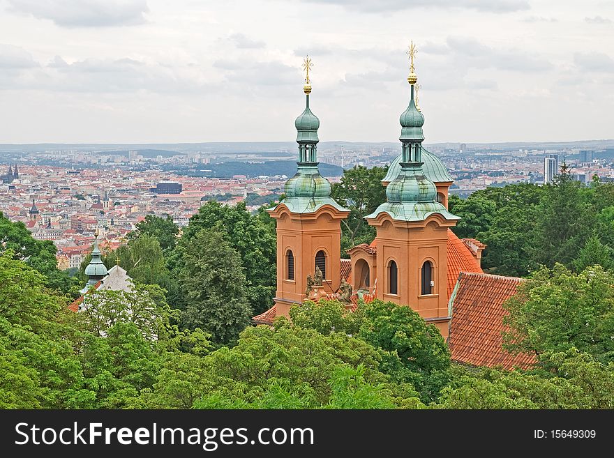 View of the Church of St. Laurence on Petrin, Prague.