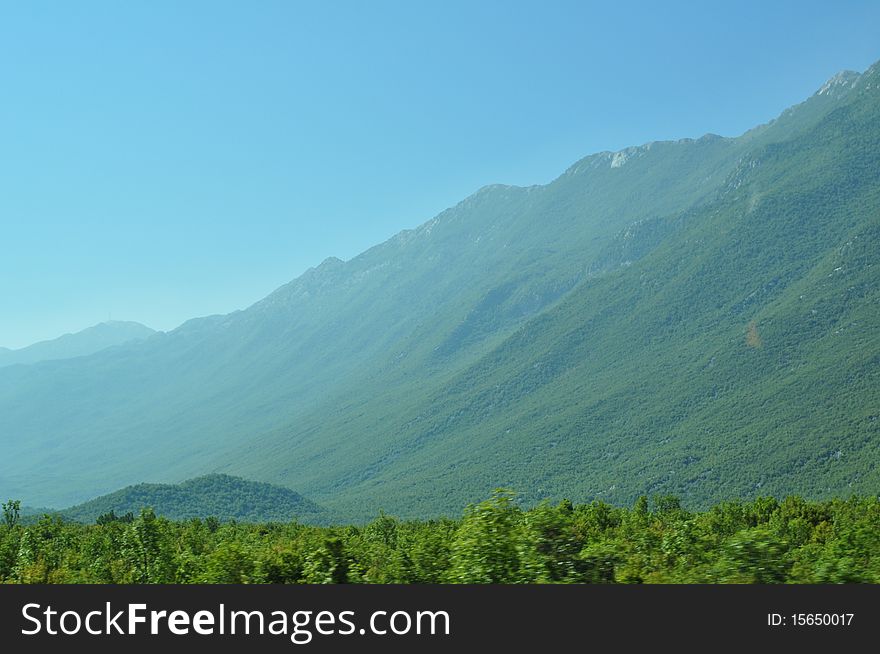 This is one of the beautiful croatian mountans called Biokovo, photo is taken from the car on the highway. This is one of the beautiful croatian mountans called Biokovo, photo is taken from the car on the highway