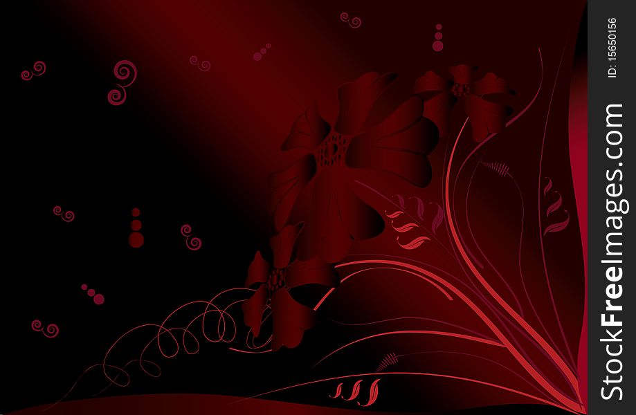 Floral abstract background in dark red. Vector