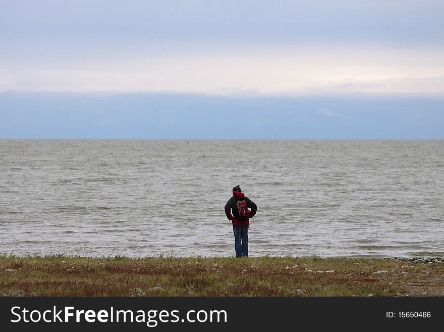 A solitude lady at lakefront