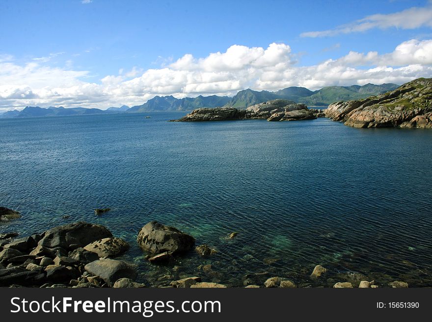 The mountians and ocean on the Lofoten islands in Norway