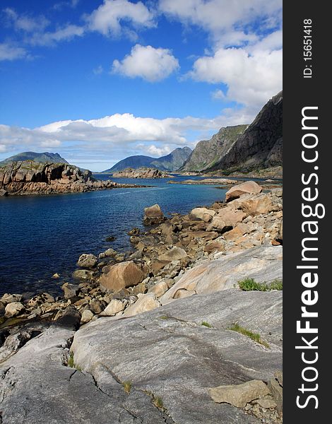 The beauty view on the fjord on lofoten islands in Norway. The beauty view on the fjord on lofoten islands in Norway