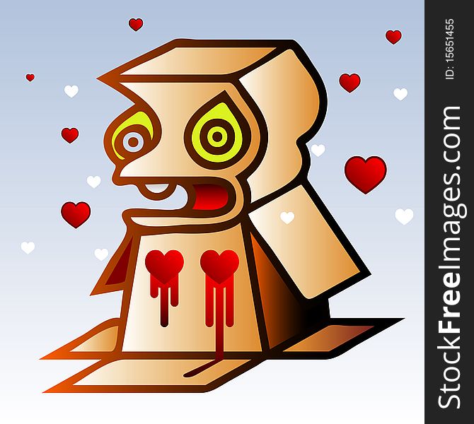 Valentine boxman hitted with an arrow of a cupid