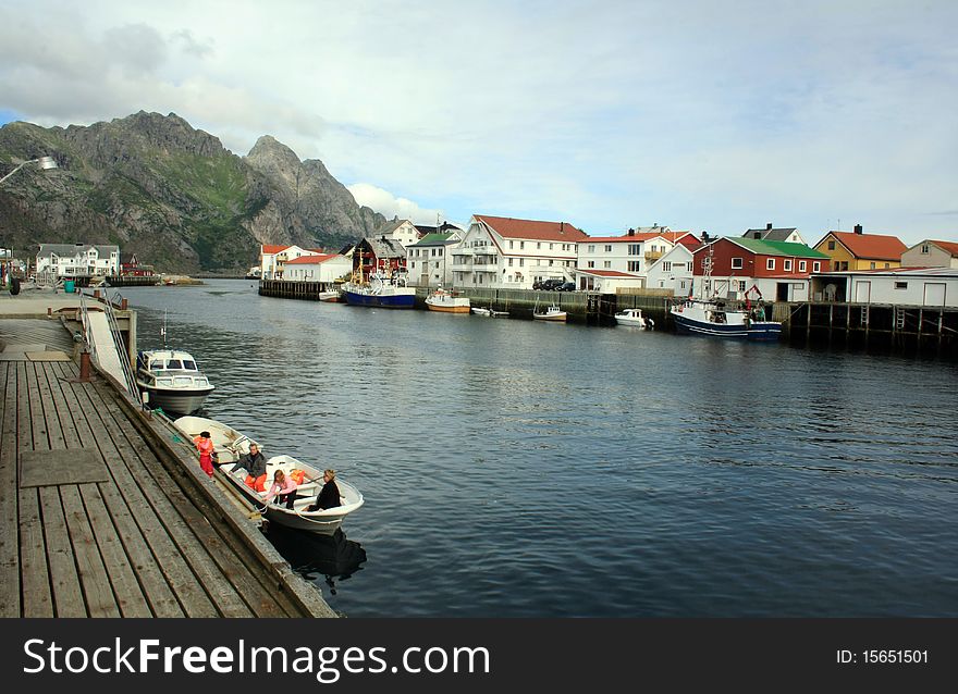 The view on the city - Henningsvaer on Lofoten islands, Norway. The view on the city - Henningsvaer on Lofoten islands, Norway