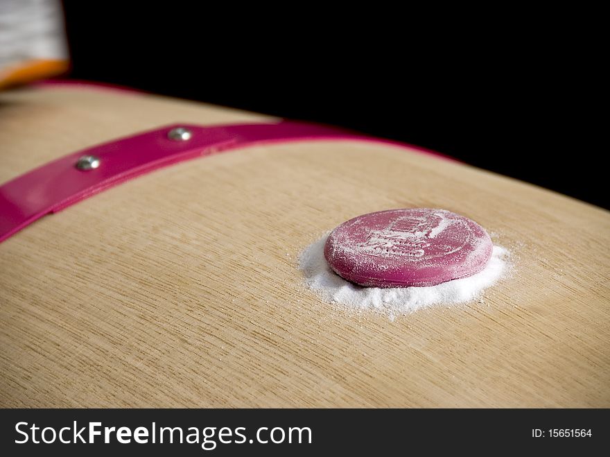 Wooden barrel in detail with blackbackground