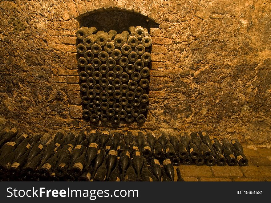 Vine cellar with old bottles