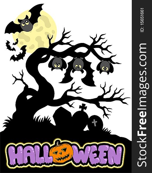Halloween cemetery silhouette 1 - illustration.