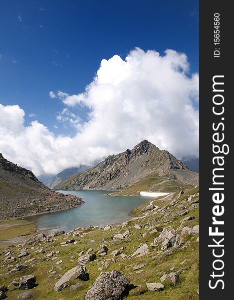 Caption of Gabiet Lake in Aosta Valley. Caption of Gabiet Lake in Aosta Valley