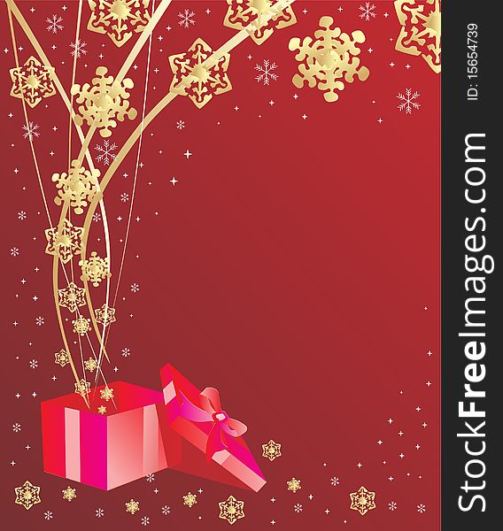 Red chritmas background with gift box and star. Red chritmas background with gift box and star