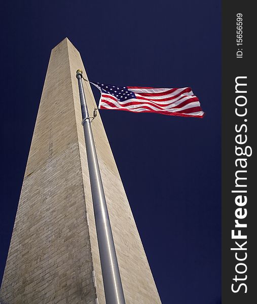 American Flag Flying in front of Washington Memorial. American Flag Flying in front of Washington Memorial