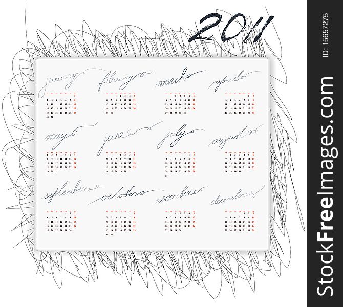 Calendar for 2011. Universal template for greeting card, web page, background