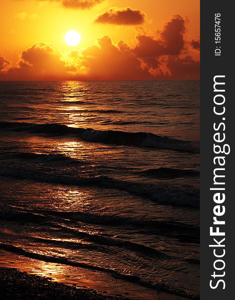 Sunset in mediterranean sea, Castellon, Spain. Sunset in mediterranean sea, Castellon, Spain