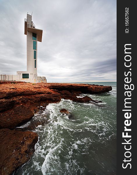 Modern lighthouse in Castellon, Spain