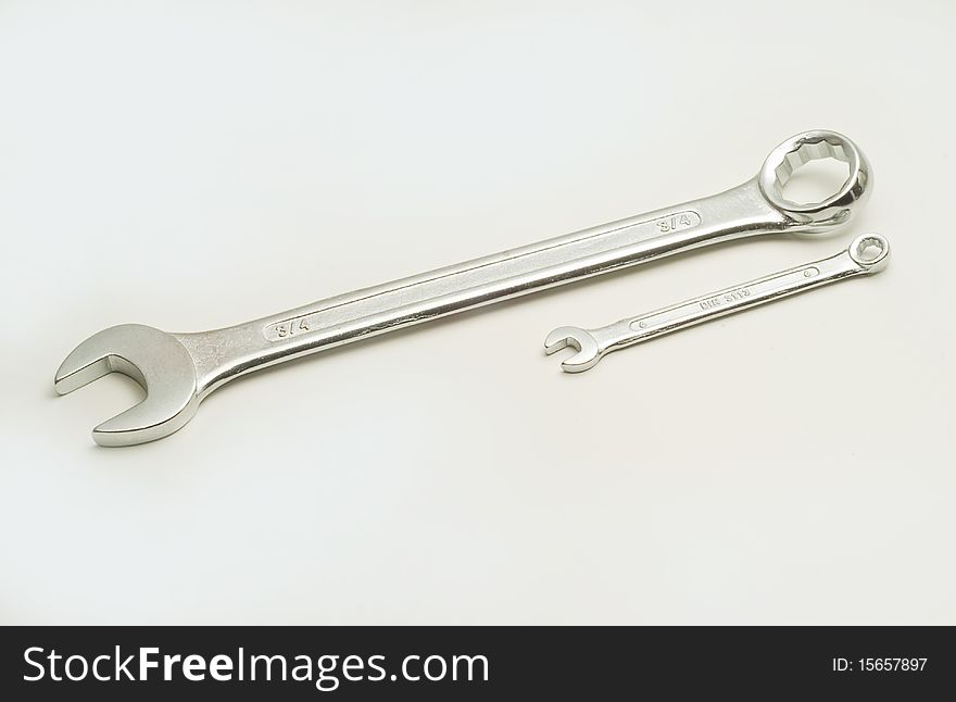 Two chrome spanners on a white background. Two chrome spanners on a white background