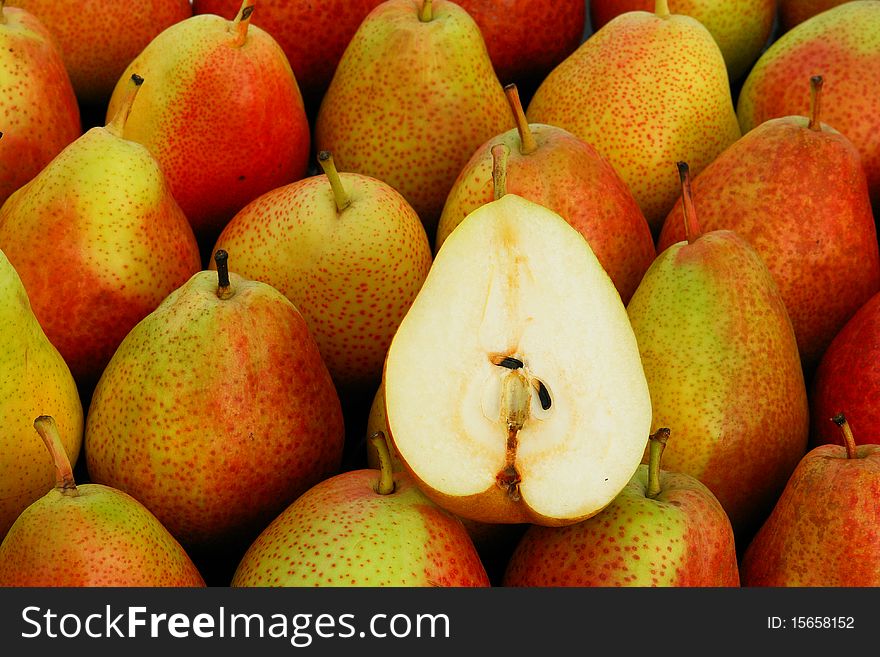 In the market plenty of ripe, sweet pears. In the market plenty of ripe, sweet pears