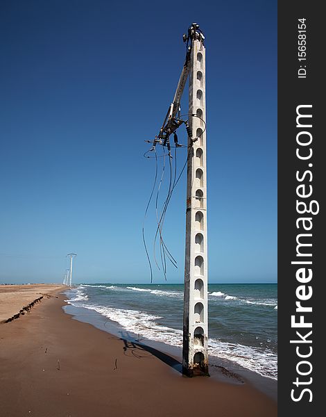 Broken electrical post in Tarragona,Spain. Broken electrical post in Tarragona,Spain