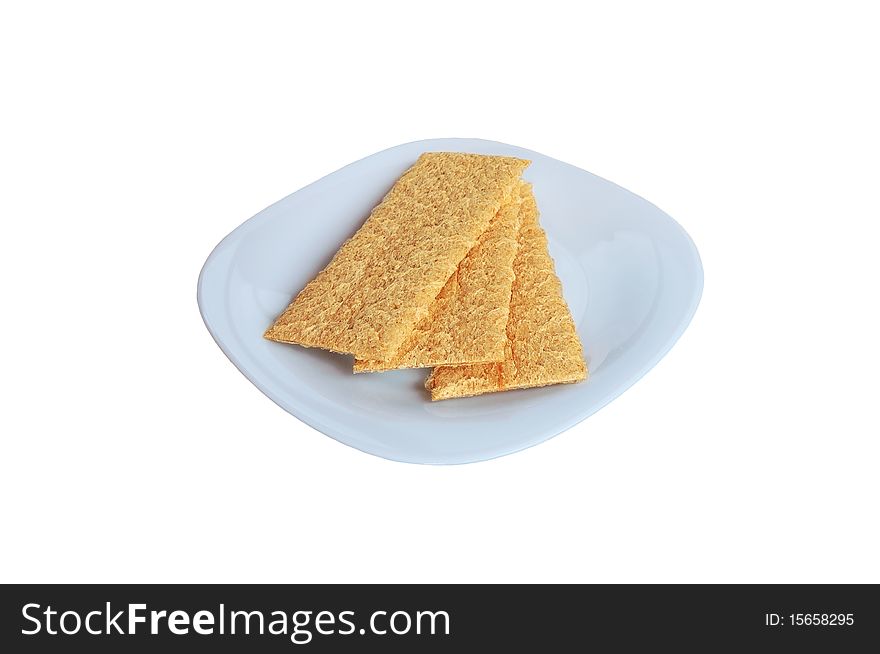 Isolated three pieces of dietary bread on a plate