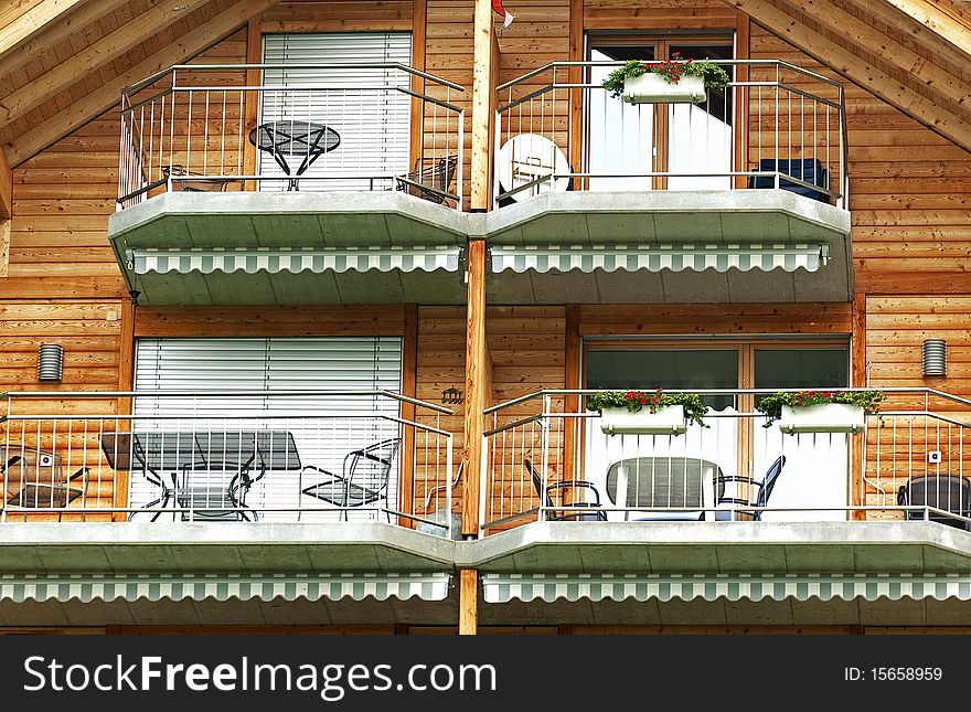 Balconies in a wooden house. Balconies in a wooden house.