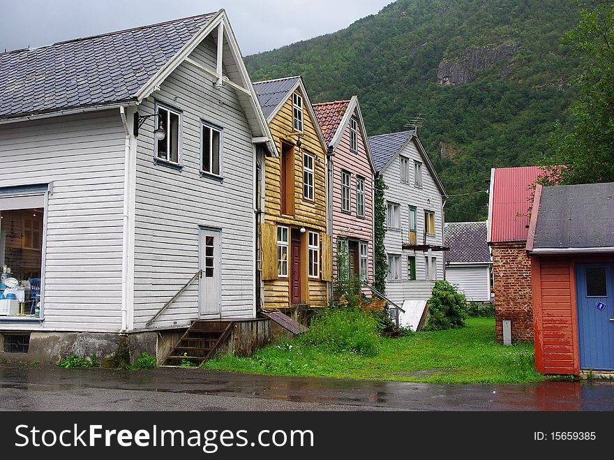 Traditional wooden houses in Lyrdal, Norway