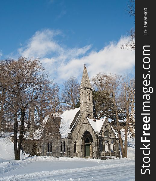 Church and winter day scene