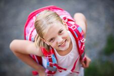 Cute Little Girl Going Home From School Royalty Free Stock Images Cute Little Girl Going Home From School Royalty Free Stock Images