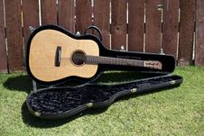 Acoustic Guitar In Case Against Fence Royalty Free Stock Photography Acoustic Guitar In Case Against Fence Royalty Free Stock Photography