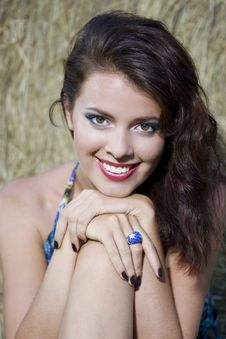 Beautiful Girl Near Haystacks Stock Photos Beautiful Girl Near Haystacks Stock Photos
