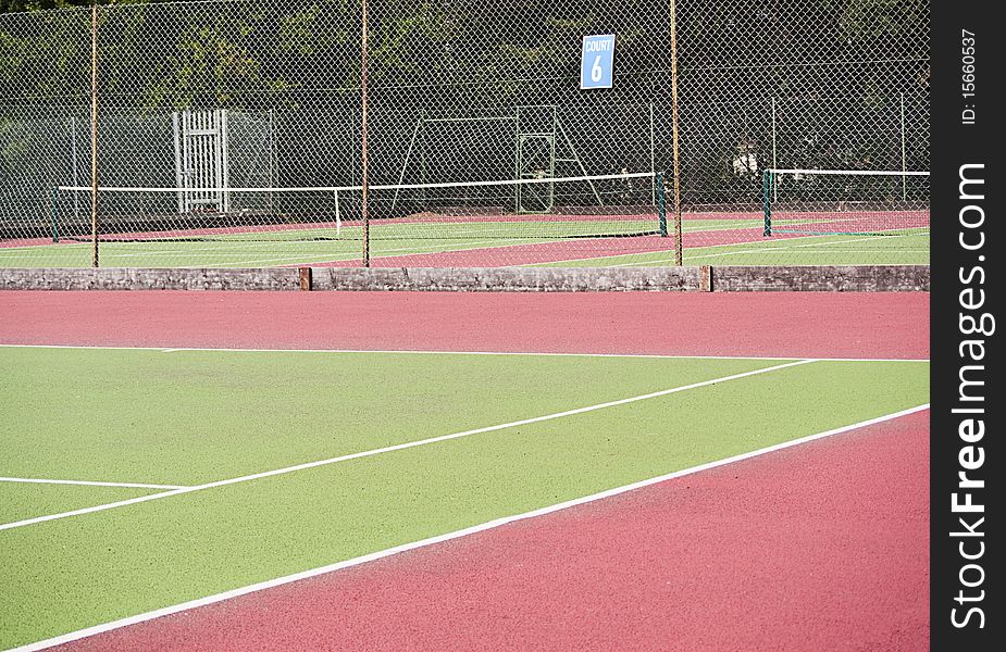 Outdoor hard tennis courts in leisure center. Outdoor hard tennis courts in leisure center