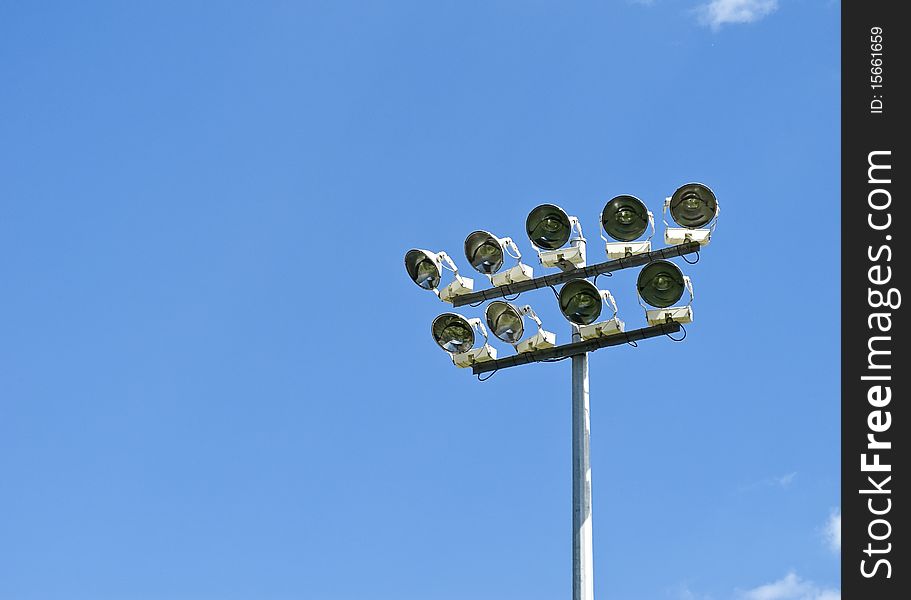 Daytime shot of lights used to illuminate sports field or arena. Daytime shot of lights used to illuminate sports field or arena