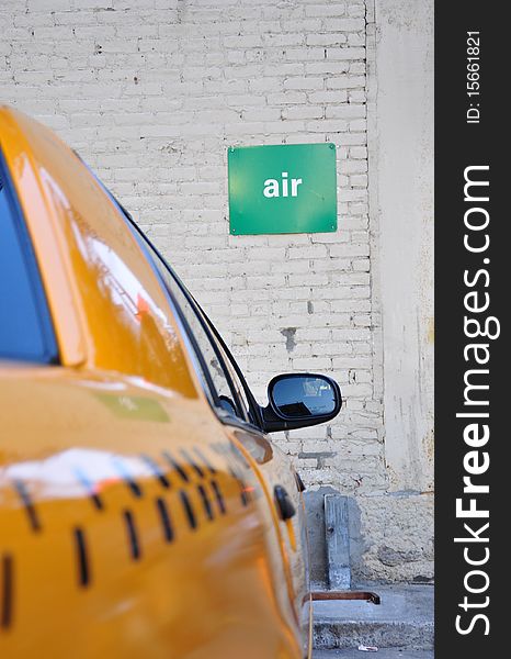 A shot of a taxi with air sign. A shot of a taxi with air sign