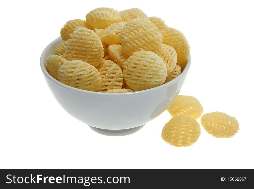 Potato snacks isolated on white. Potato snacks isolated on white