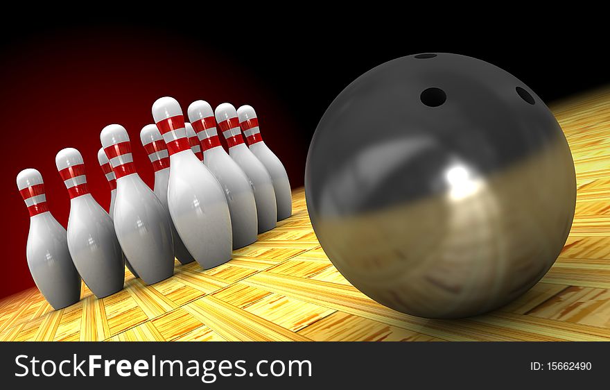 3d illustration of bowls and ball, over black background. 3d illustration of bowls and ball, over black background