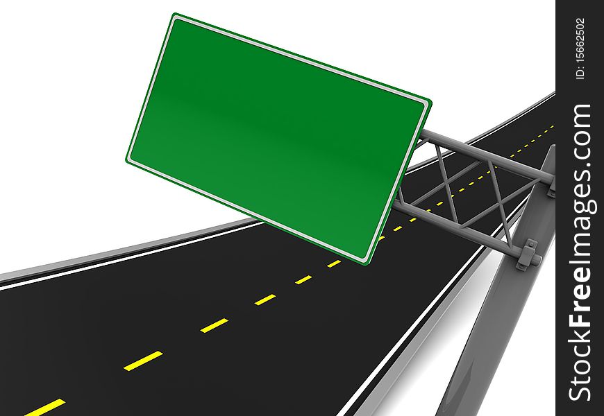 3d illustration of emty road sign with asphalt road