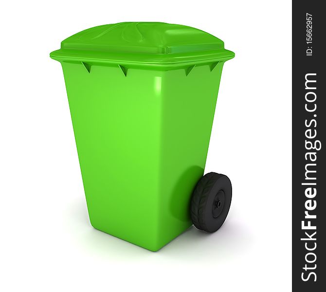 The green garbage container over white